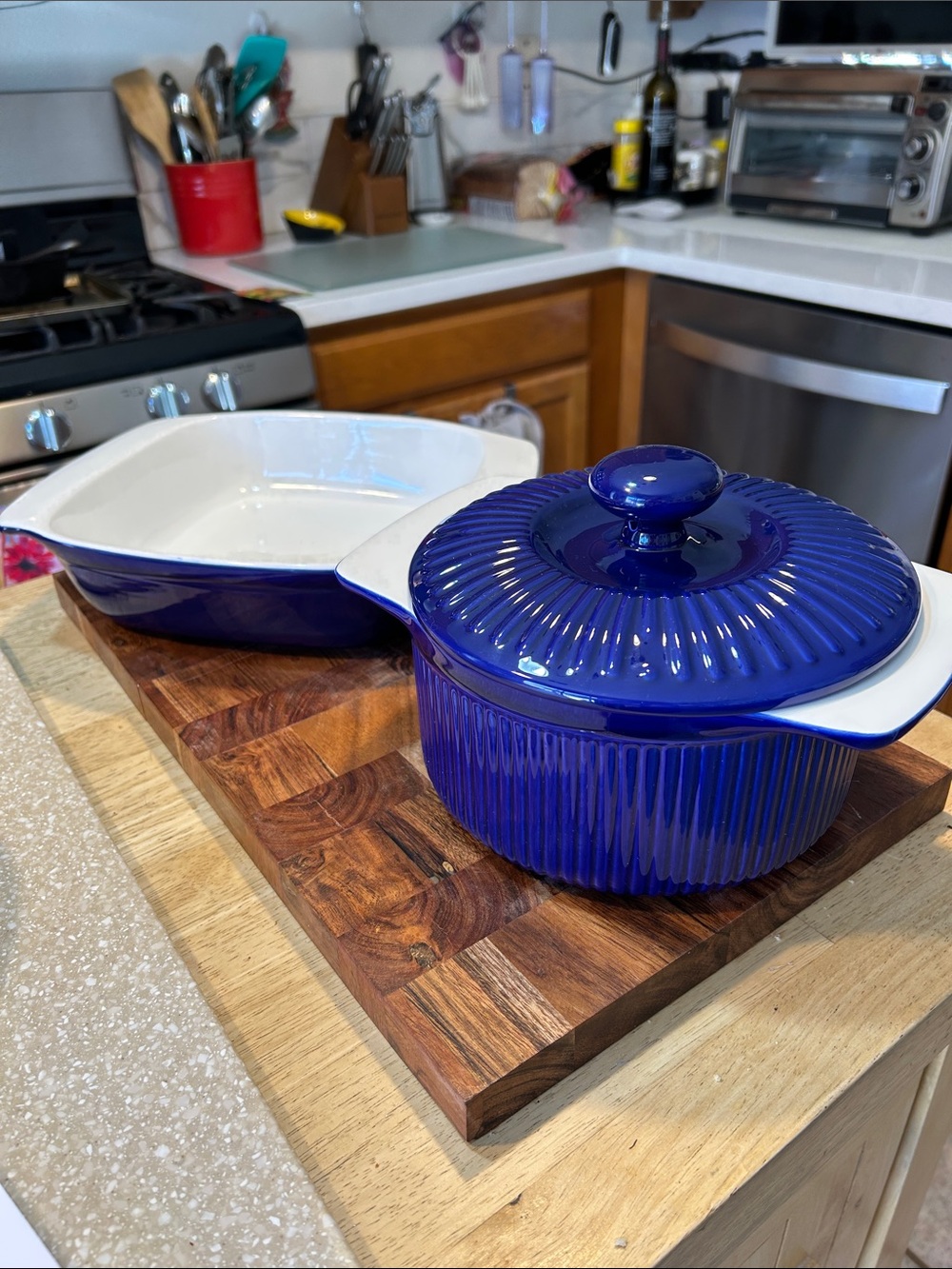 Roshco cobalt Blue Ceramic Casserole Dish Cookware and small casserole dish - Picture 2 of 15